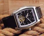 Replica IWC Da Vinci Tourbillon Watch SS Case Black Leather Strap